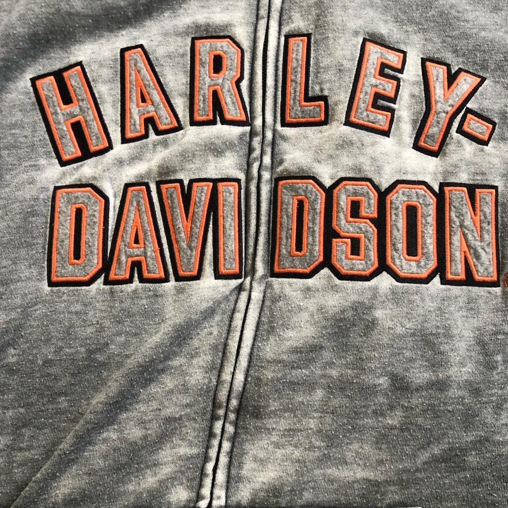 Harley-Davidson Heather Gray Full Zip Hoodie with Orange Trim Logo - Picture 4 of 6